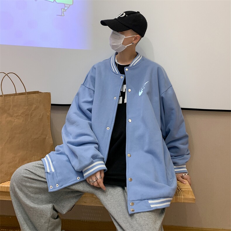 Y9911P30港风外景2024秋季新款棒球领开衫学生炫彩反光印花潮,男装卫衣,电商A026-1