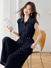 现货！现货！2026夏季新款时尚衬衫上衣阔腿裤两件套女，女装套装/套裙，以桐