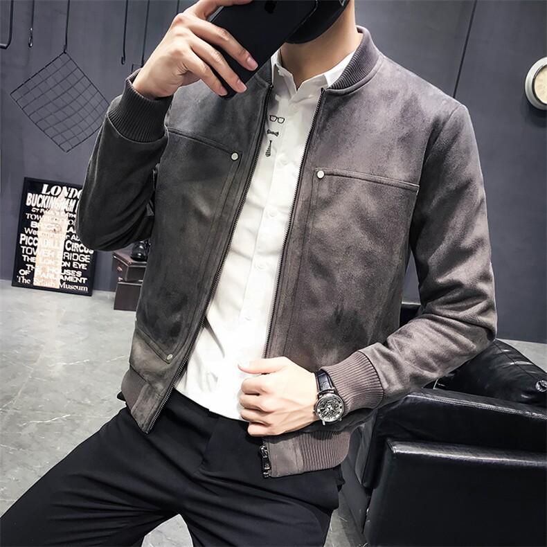 加厚主推款麂皮绒铆钉修身夹克外套男潮JK61-P115-加棉P125,男装夹克,电商C301