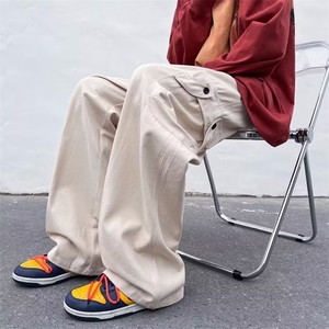 复古抽绳工装裤男士帅气宽松高街ins潮直筒阔腿休闲长裤DH71-P43