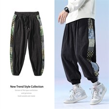 日系2024秋冬款撞色拼接灯芯绒束脚运动休闲潮牌卫裤8801-P50控69图片