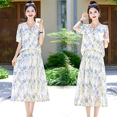 温柔风印花时尚套装裙女2024夏新款名媛气质上衣高腰半身裙两件套，女装套装/套裙，姿衣坊