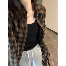 TC729-P45春秋长袖格子衬衫女复古设计感宽松显瘦学生上衣，男装衬衫，星座617A-2
