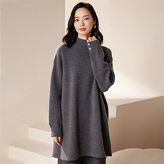 2025春秋新款羊绒衫女100纯山羊绒中长款套头半高领套头针织衫，女装羊绒衫，绒歆坊