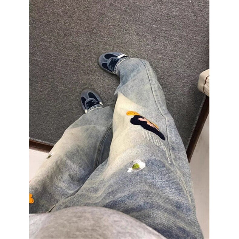 春季新款美式高街vibe水洗刺绣潮牌宽松直筒休闲裤子NB123,男装牛仔裤,星座1116A（原606A-3）