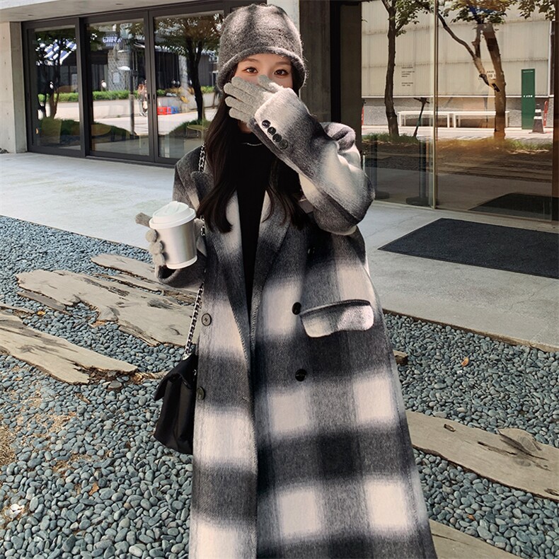 2024年冬季中长款条纹双面呢羊绒大衣-款号8801-P285K418,女装双面呢大衣,浙宝305