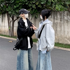 抖音得物高品质秋冬美式高街重磅结构辑明线纹理连帽卫衣外套W111，女装短外套，电商A486-1