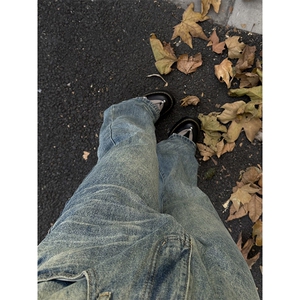 美式高街vibe重工艺做旧水洗hiphop喇叭牛仔裤货号K2402P60图片