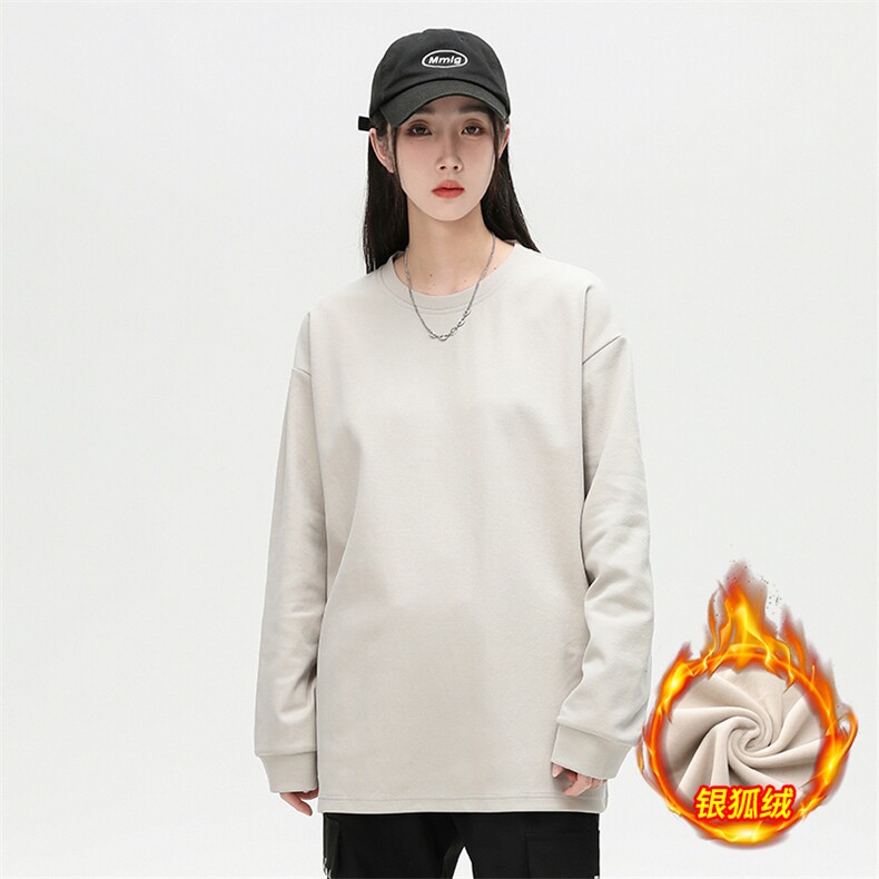 新款加绒加厚纯色潮流韩版宽松圆领休闲卫衣EY-3658JR-P50图片