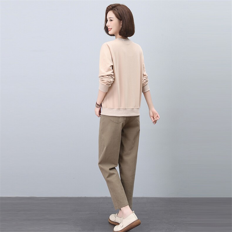 2024春新款时尚休闲套装女宽松显瘦长袖上衣阔腿裤两件套,女装套装/套裙,悦见她
