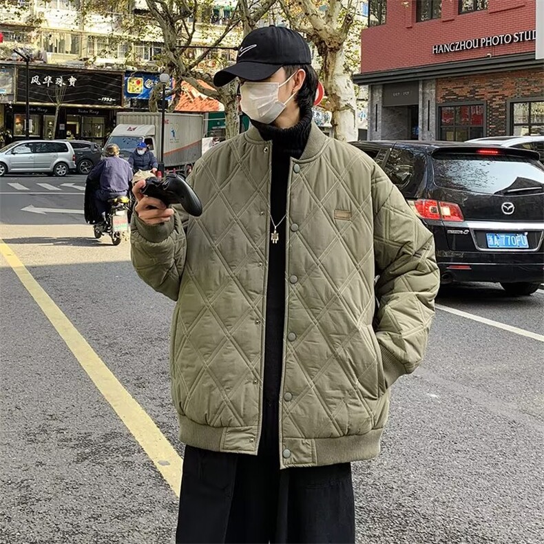 棉服男冬季韩系宽松潮流百搭oversize时尚菱格ins棉外套W5811-P65图片