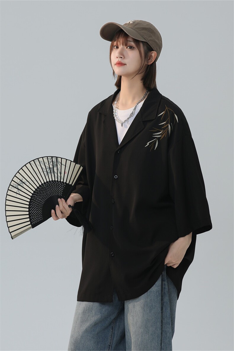 C9069/P35夏季新款新中式风格盘扣垂感刺绣衬衫男衬衣西服领上衣,男装西服,电商A141