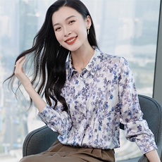 轻奢真丝衬衫女长袖2026春装品牌印花妈妈重磅真丝上衣小衫衬衣，女装衬衫，阿舍尔精品