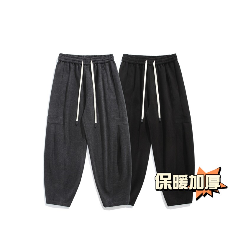 白底平铺冬季加厚抗起球呢料哈伦裤宽松大码休闲萝卜裤男873-P65,男装休闲裤,电商C305A