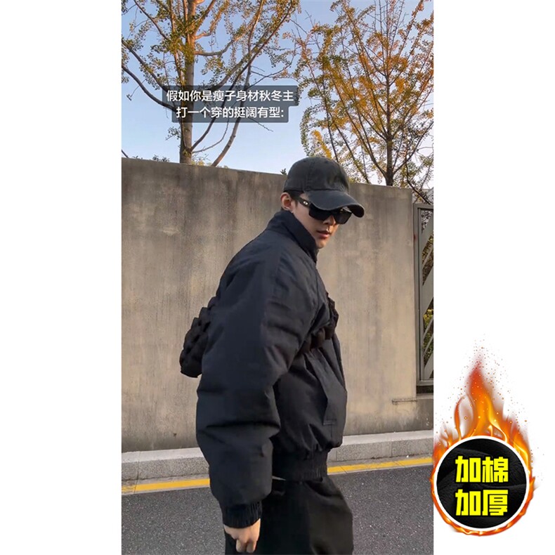 现货美式高街休闲棉衣夹克三防立领纯色户外工装加厚棉服外套,男装夹克,电商A486