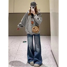 美式复古连帽卫衣女春秋新款宽松oversize学院风休闲百搭上衣外套，女装短外套，星座1210-1