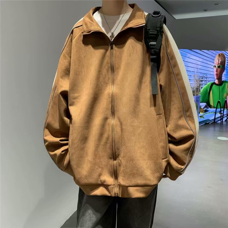 麂皮绒翻领休闲外套男士春秋潮牌夹克痞帅男生装棒球服JK117 P63图片