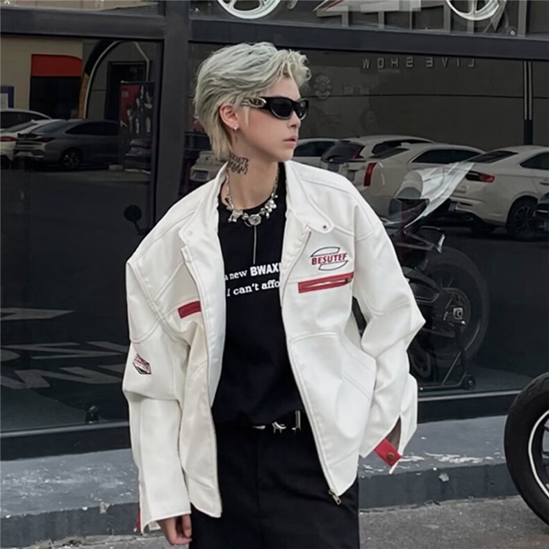 24新款潮机车服美式立领pu皮外套男女款工装夹克-PY855图片