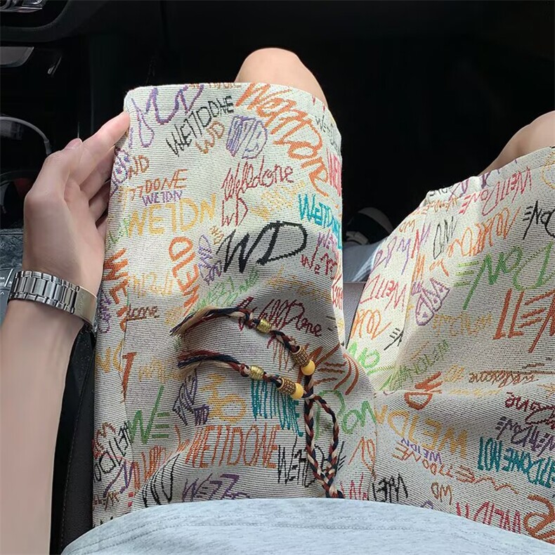 扎染涂鸦短裤男夏季美式复古高街设计感小众潮牌过膝潮流五分裤子图片