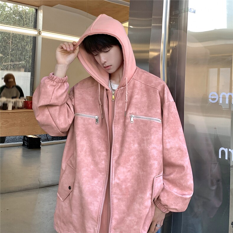 1假两件复古金属装饰大码M-5XL面层：PU皮夹克男JK77767P108，男装夹克，星座226-2