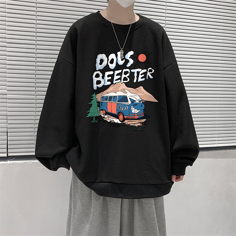 华夫格卫衣圆领卫衣男大码长袖t恤男外套HW76269-P30加绒款-P40,男装卫衣,电商A040
