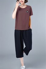 HANYU夏装新款两件套装女T恤小衫女小雏菊绣花点缀宽松显瘦，女装套装/套裙，涵誉