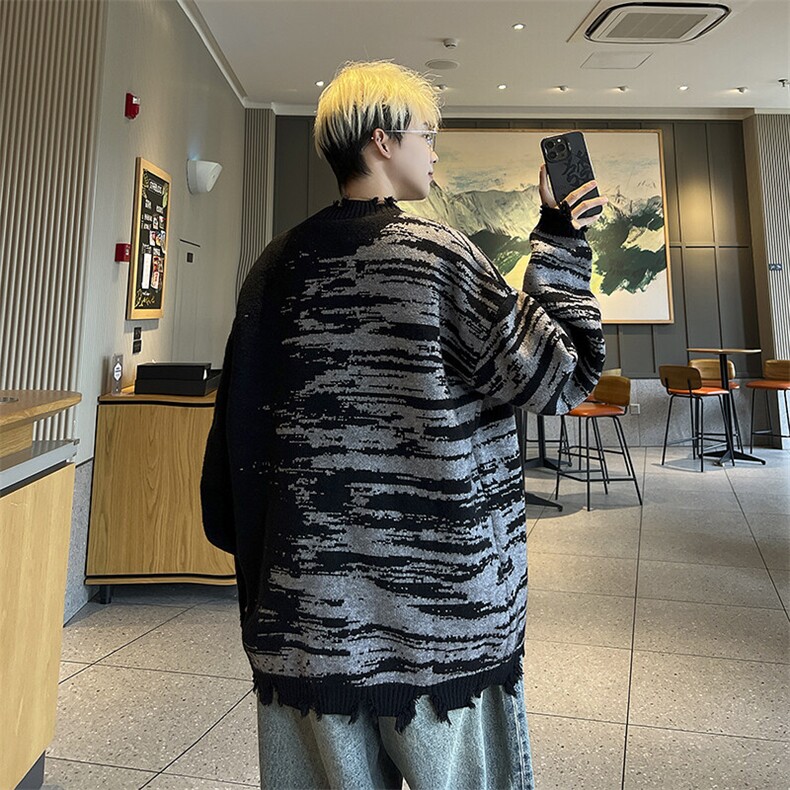 冬新款不规则圆领套头毛衣新款复古宽松慵懒针织衫MY0575-P55,男装针织衫/毛衣,星座308B-1