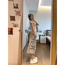 W9739-P63网图现货多口袋水洗五分牛仔短裤美式宽松工装七分裤，男装牛仔裤，星座1608-2