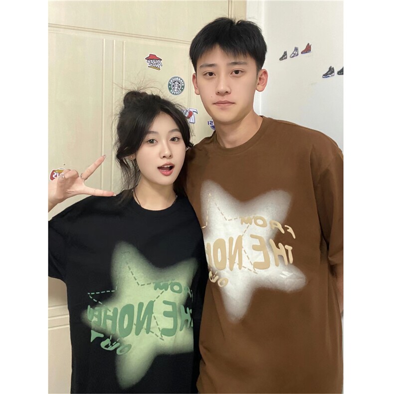 纯棉潮牌撞色星星印花t恤短袖夏季学生情侣体恤W08-P30官图,男装T恤,电商B245