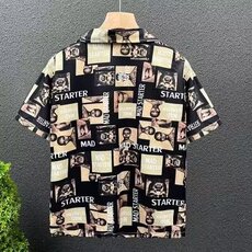 夏季印花翻领冰丝短袖衬衫男夏宽松休闲时尚垂感轻奢衬衣，男装衬衫，星座1013