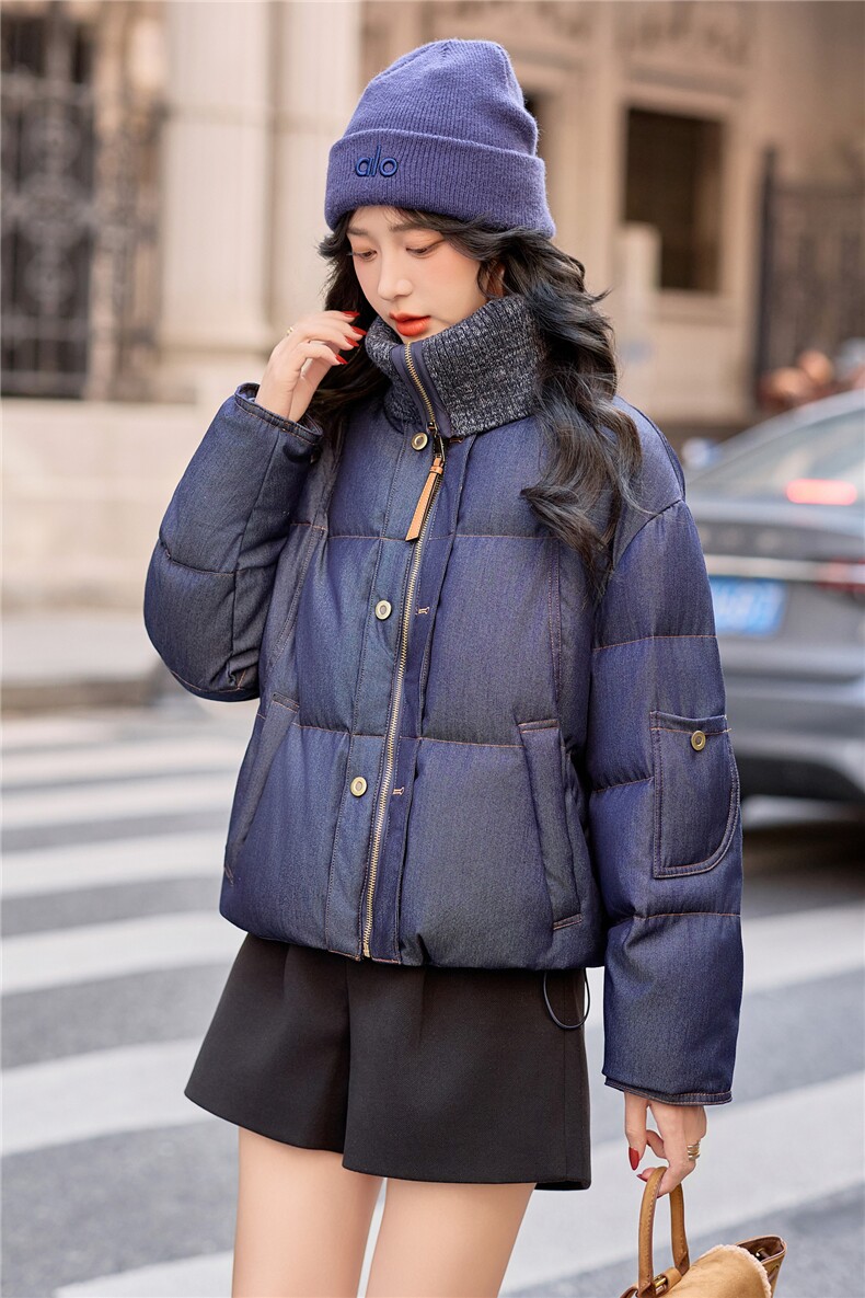 【bao款大货已出】2025冬装新款拉链拼接毛线领羽绒服90%白鸭绒,女装羽绒服,雅静靓衣