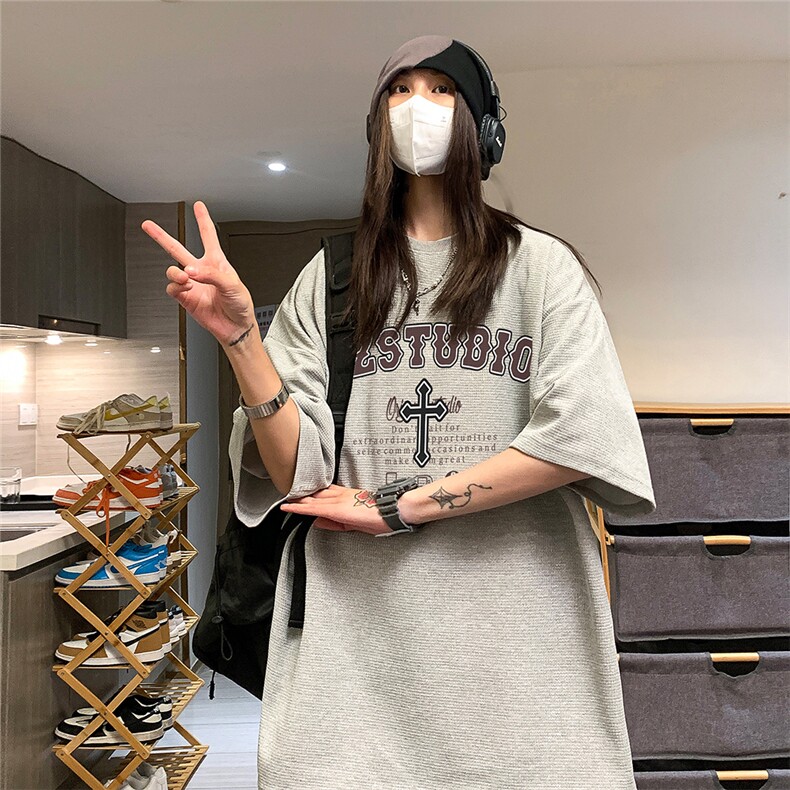 EQ244*230克华夫格短袖男女学院风卡通印花T恤港风ins潮流夏季,男装T恤,电商C306-1