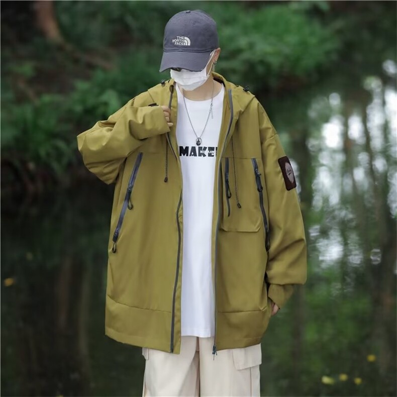 三防山系冲锋衣潮牌男春秋新户外露营纯色连帽夹克外套GA6601P67,男装夹克,星座1013-5