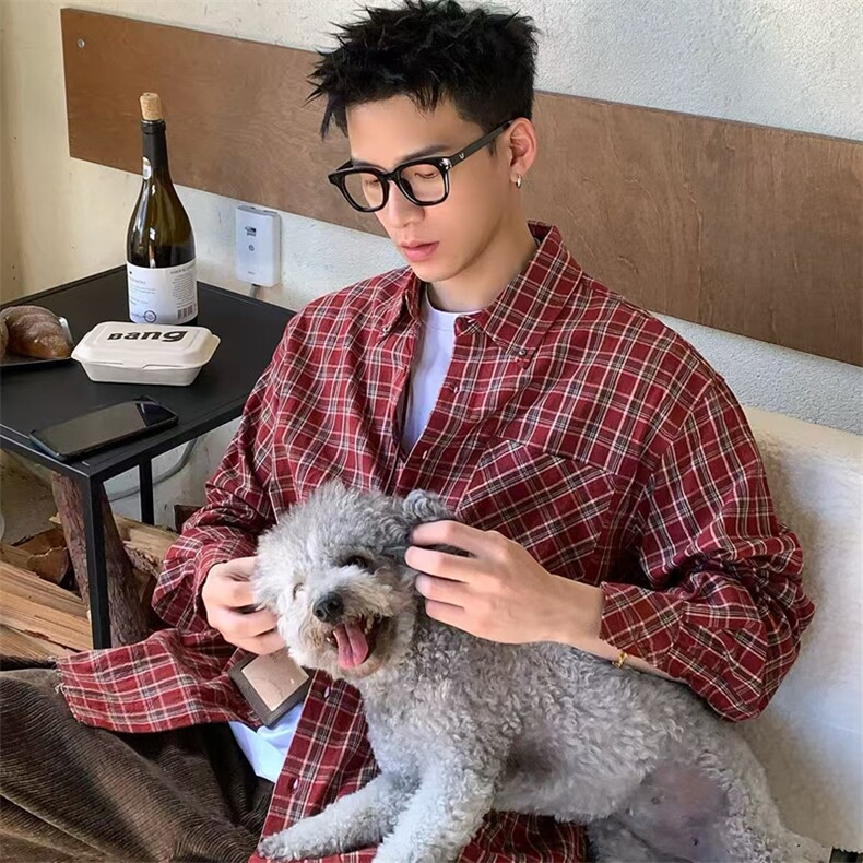 26春季新款格子翻领长袖衬衫男式宽松衬衣薄外套716A-CS914-P65，男装衬衫，星座716A（原星座815-4）