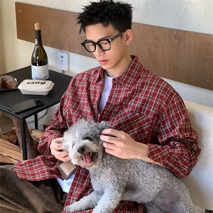 26春季新款 格子翻领长袖衬衫男式宽松衬衣薄外套716A-CS914-P65，男装衬衫，星座716A（原星座815-4）