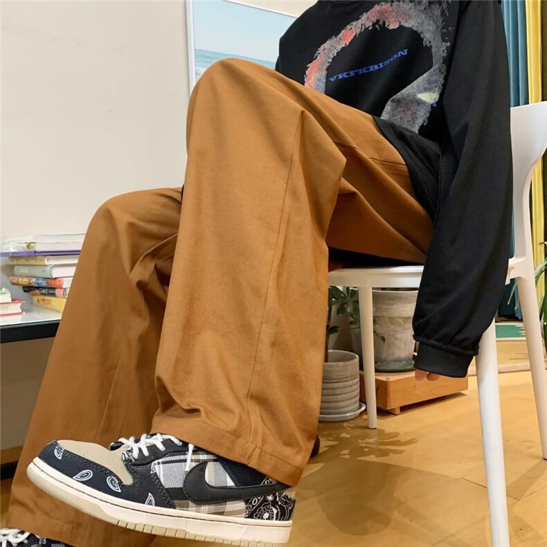 男秋季新款港风休闲裤日系原宿风直筒宽松阔腿裤子SK113P30图片