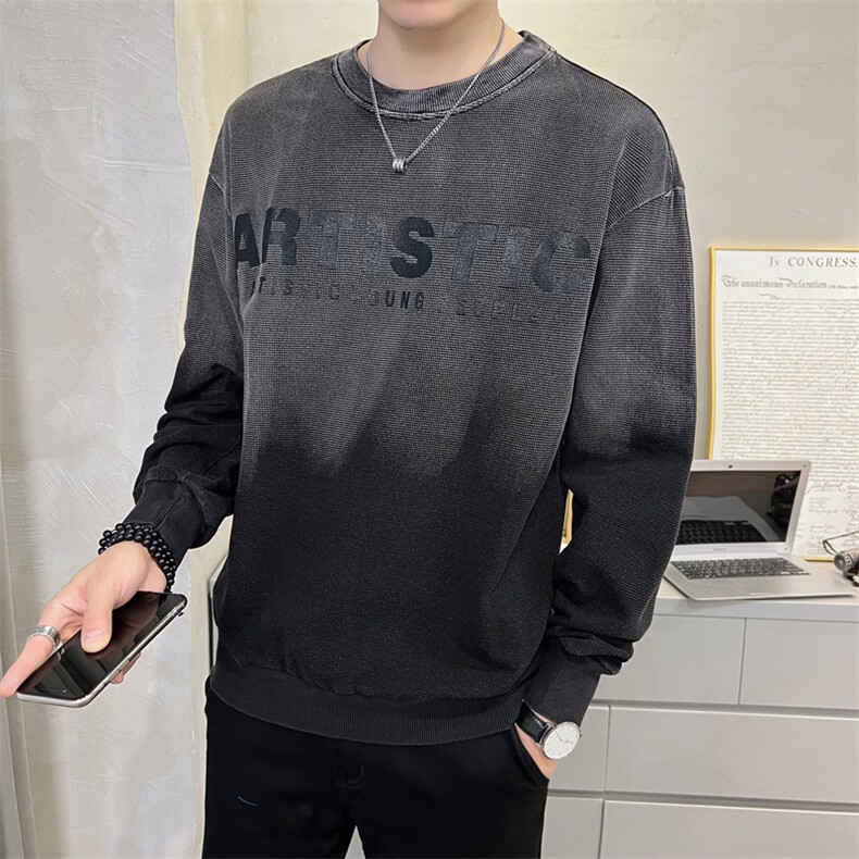 2024秋季新款宽松圆领卫衣男渐变水洗休闲潮牌T恤T631-p65,男装卫衣,电商D303