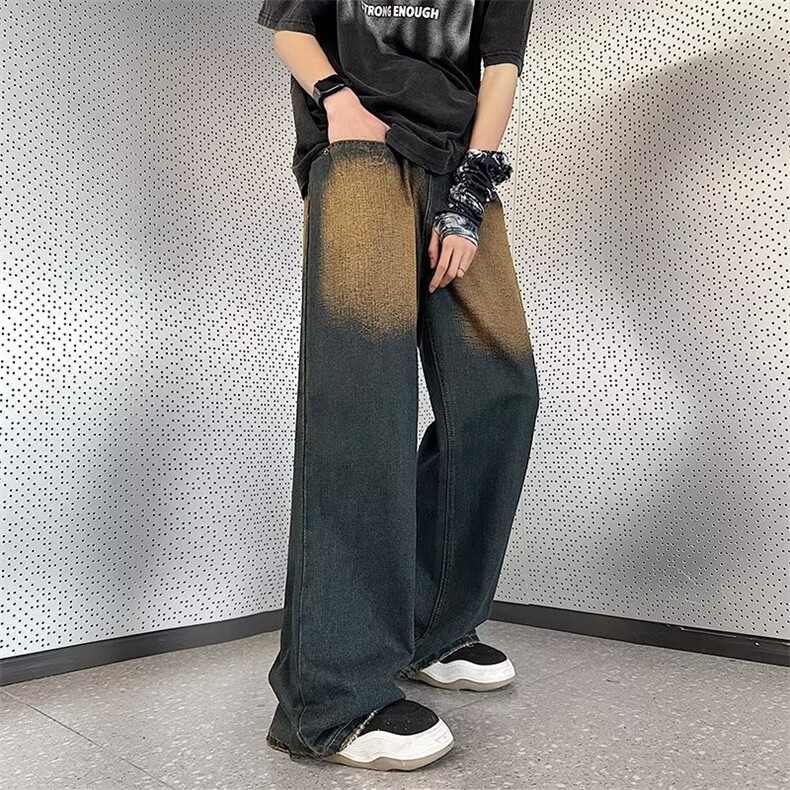 美式vibe裤子高街水洗牛仔裤男设计感小众拉链裤C937P42,男装牛仔裤,星座1116-2