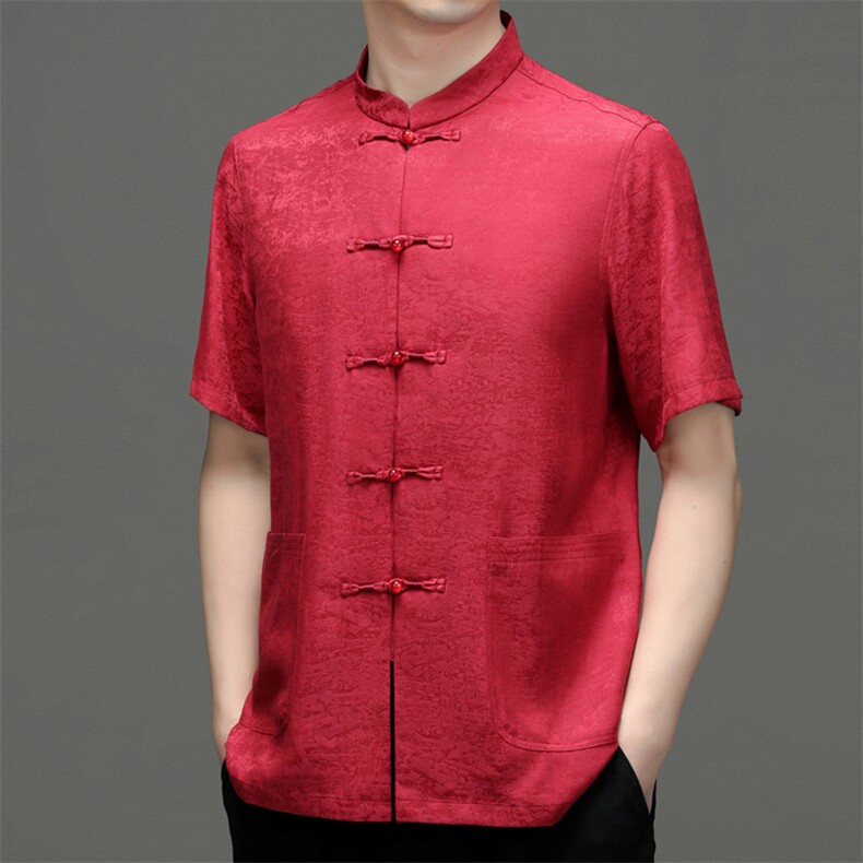 爸爸夏装短袖唐装中老年男休闲衬衫60岁70爷爷上衣老人衣服薄,男装民族服装,电商B212（原钱塘6029）