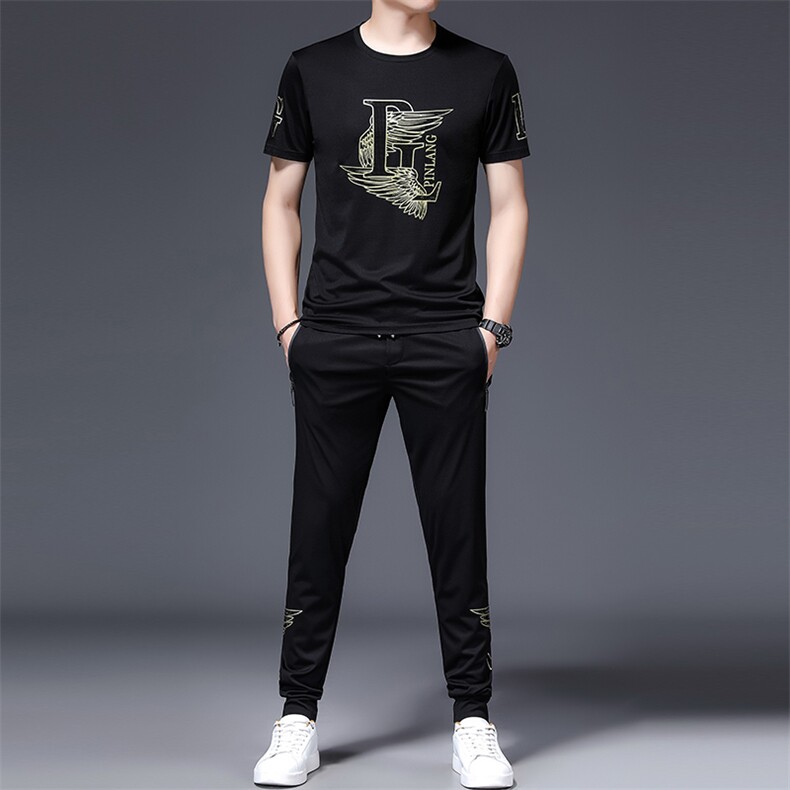 爸爸冰丝夏装套装2023新款中老年运动套装男士父亲短袖t恤休闲服图片