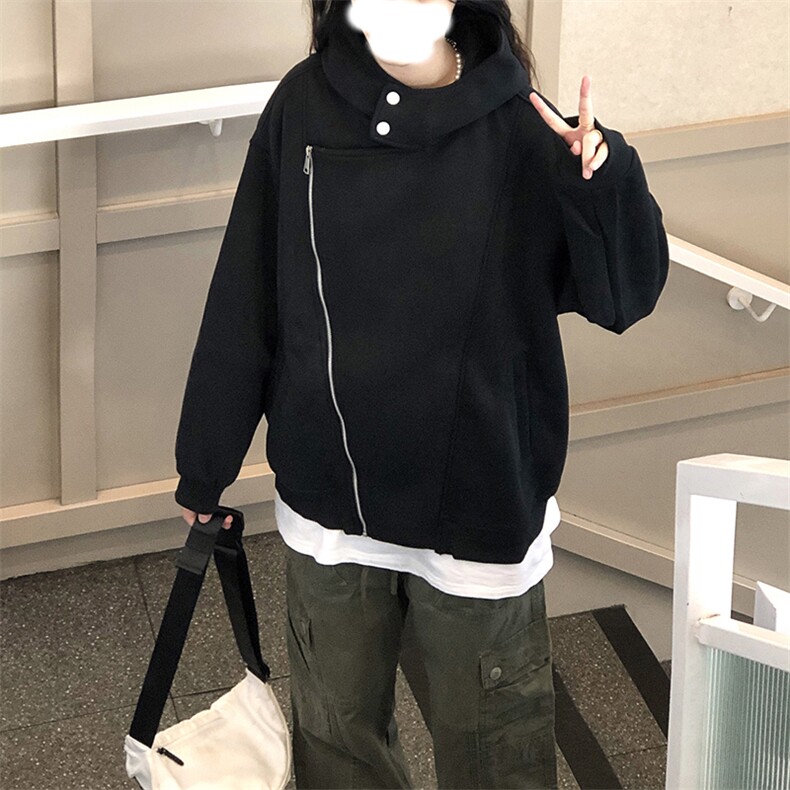 抖音得物品质 26春装美式重磅结构斜拉链高领连帽卫衣开衫外套W61图片