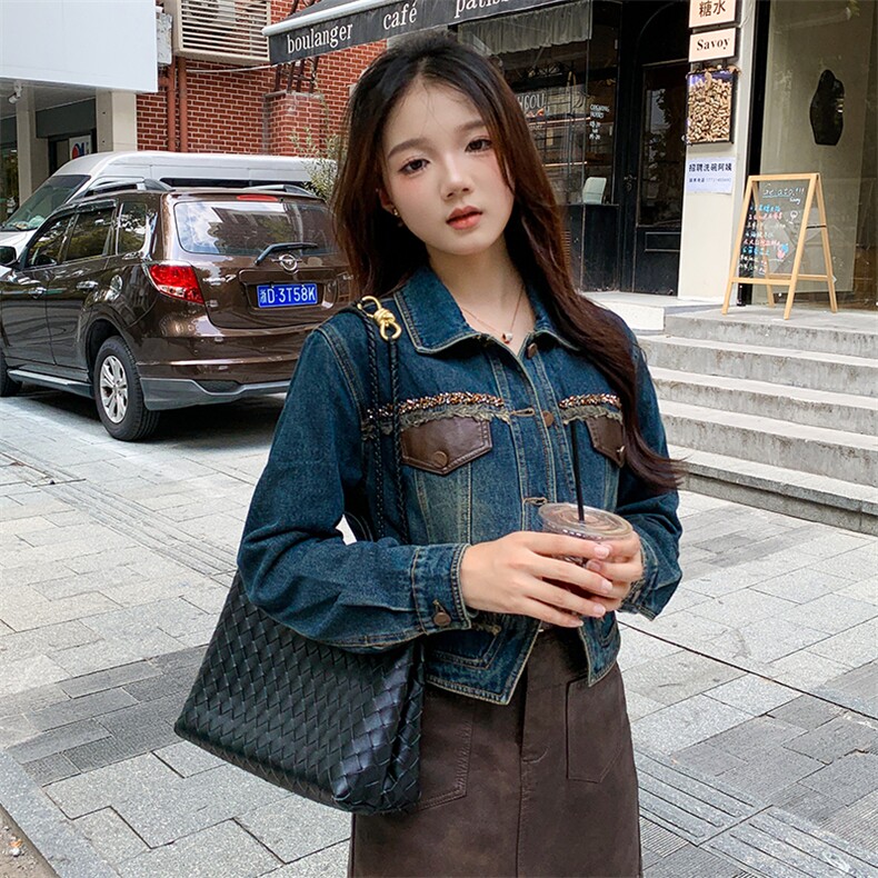 现货可推2024新款秋装港风复古简约宽松休闲气质水洗牛仔外套女,商品下架区,网红馆