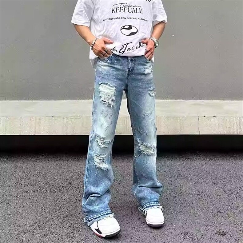 美式高阶水洗做旧牛仔裤阔腿短裤情侣潮KZ31D774--TP45,男装牛仔裤,电商A247C