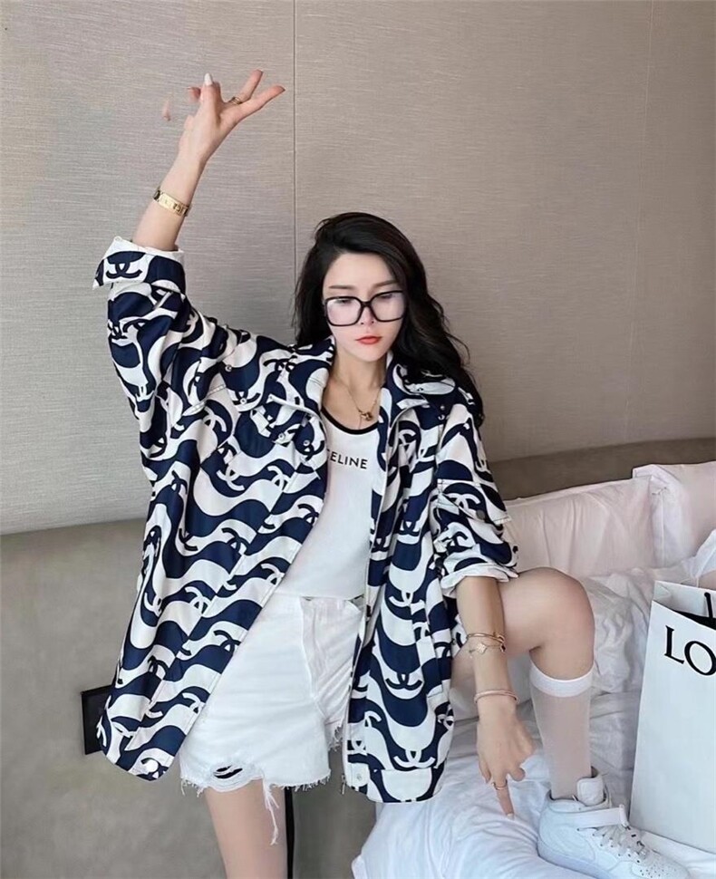 春夏新款欧洲站百搭中长款连帽宽松外套印花女潮时尚,女装,L·H·X