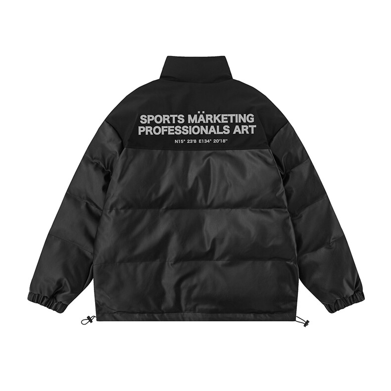 白底23冬季时尚百搭宽松字母印花PU皮棉服外套MY6401P115控158,男装棉衣,电商A268-1