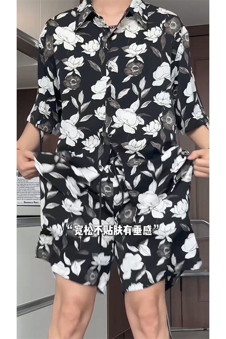 短袖衬衫男+短裤男套装男100%聚酯纤维M-5XL大码TZ78709P50控98,男装休闲套装,星座226-1
