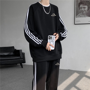 高品质3三条杠织带华棉卫衣休闲裤套装男上衣P40裤子P45一套P85
