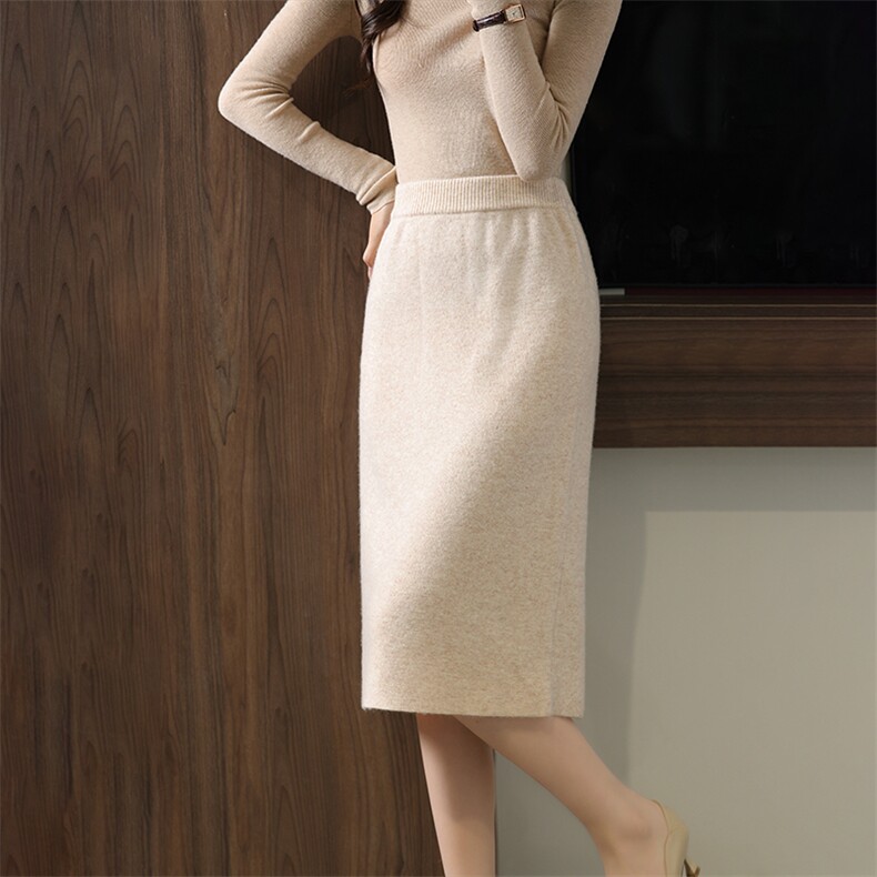 2024年秋冬季女士四平开叉裙云感山羊绒半身裙，女装半身裙，举月羊绒