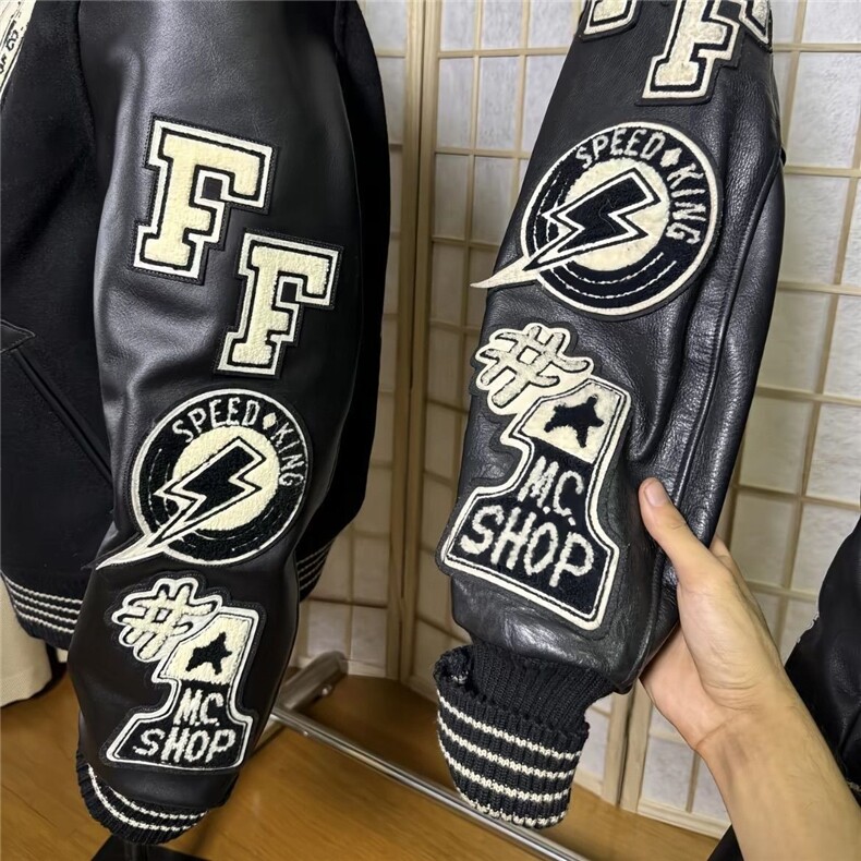 高街潮牌自主夹棉加厚东洋黑骷髅棒球服棉服vibe风外套夹克男短款,男装夹克,星座506A