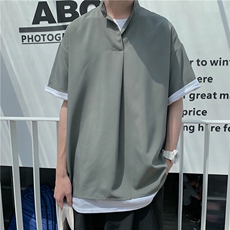 C2027/P35现货夏季男士立领衬衫男韩版宽松休闲大码短袖衬衣男装，男装衬衫，电商A141